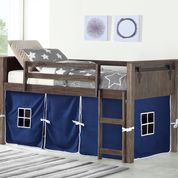 Donco Kids Barn Door Brushed Shadow Twin Low Loft Bed with Blue Tent Kit-1