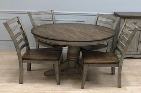 Allwood Furniture Group #130 Light Grey/Rustic Brown Solid Hardwood Pedestal Table Set