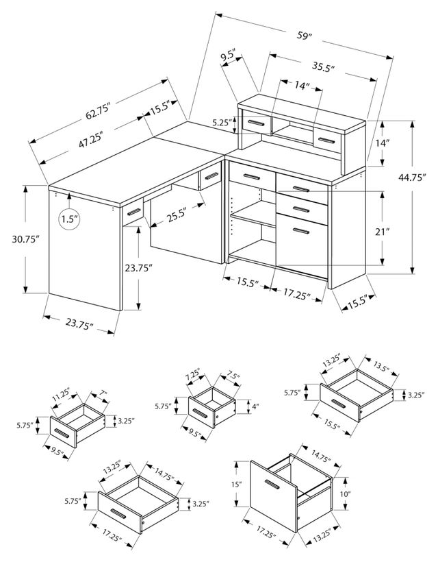 32 Gray Desk with Hutch & Drawers by Monarch –