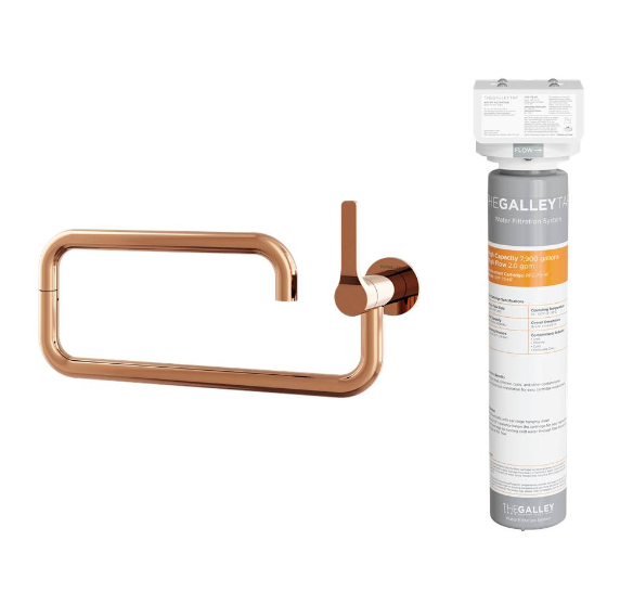 The Galley Ideal Pot Filler Tap in PVD Polished Rose Gold Stainless Steel and Water Filtration System