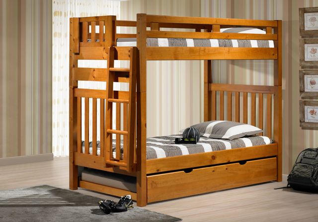 Donco Trading Company Twin Over Twin Tall Mission Short Ladder Bunk Bed With Trundle bed-0