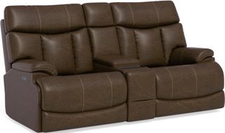 Flexsteel® Clive Brown Power Reclining Loveseat with Console and Power Headrests and Lumbar