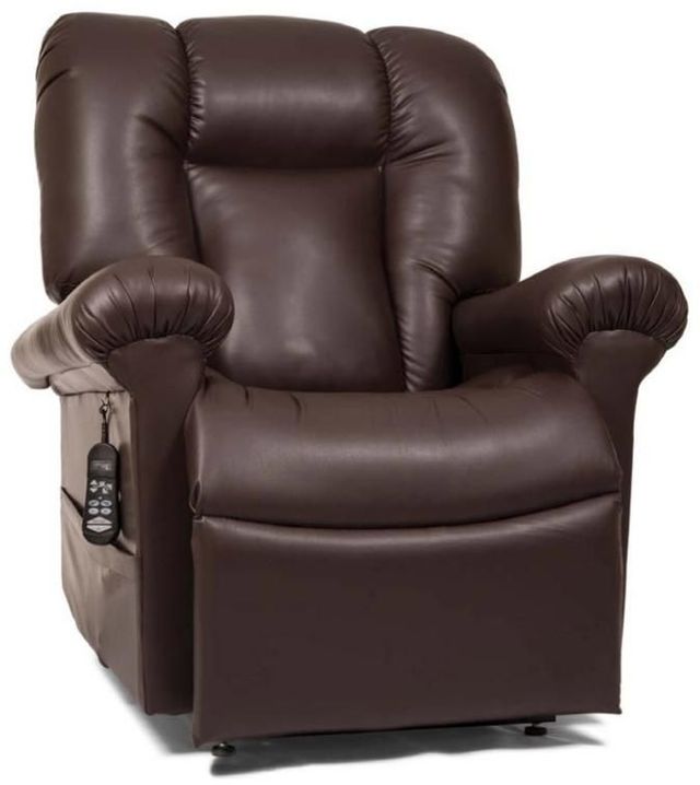 Stock photo of a brown leather ultra comfort lift chair.