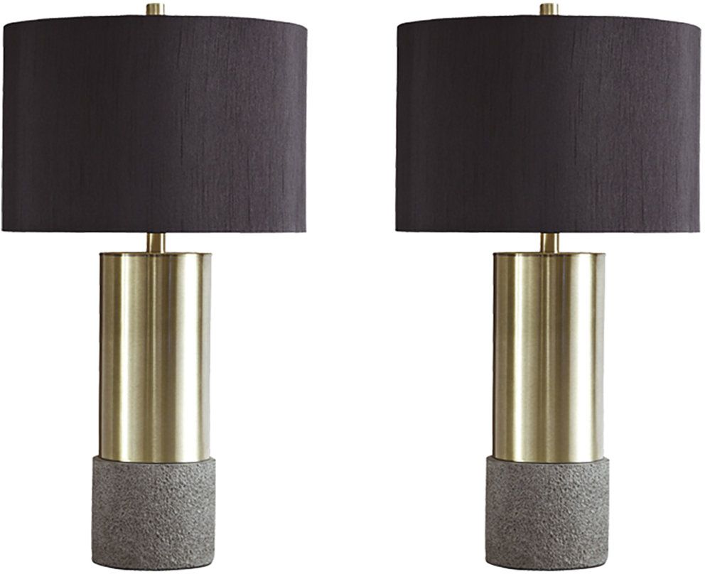 grey and brass table lamp