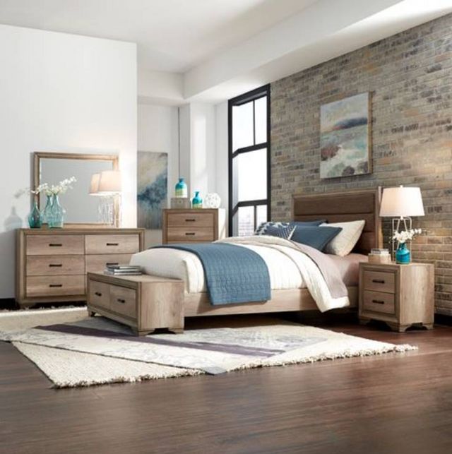 Liberty Furniture Sun Valley Sandstone 5 Piece Upholstered Queen Storage Bed Set 5