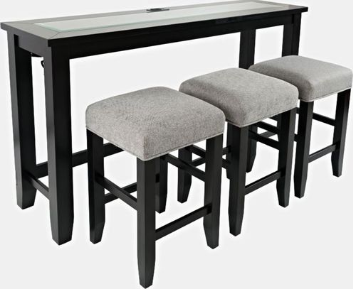 Jofran Inc. Urban Icon 4-Piece Glass Top Sofa Console and Stool Set with UI Black Base