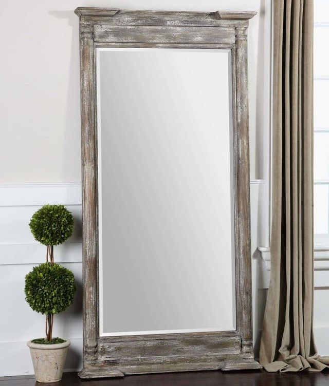 Uttermost® Valcellina Ivory Gray Wooden Leaner Mirror-1