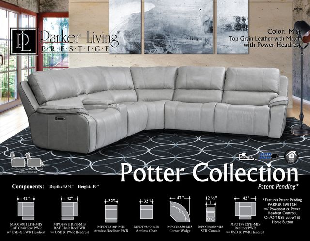 Parker House® Potter Mist 6-Piece Sectional-1