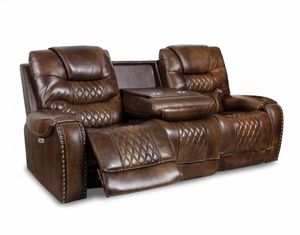 Corinthian Furniture Sahara Leather Power Reclining Sofa with Dropdown and Power Headrests
