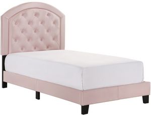 Crown Mark Gaby Pink Twin Adjustable Headboard Upholstered Platform Youth Bed