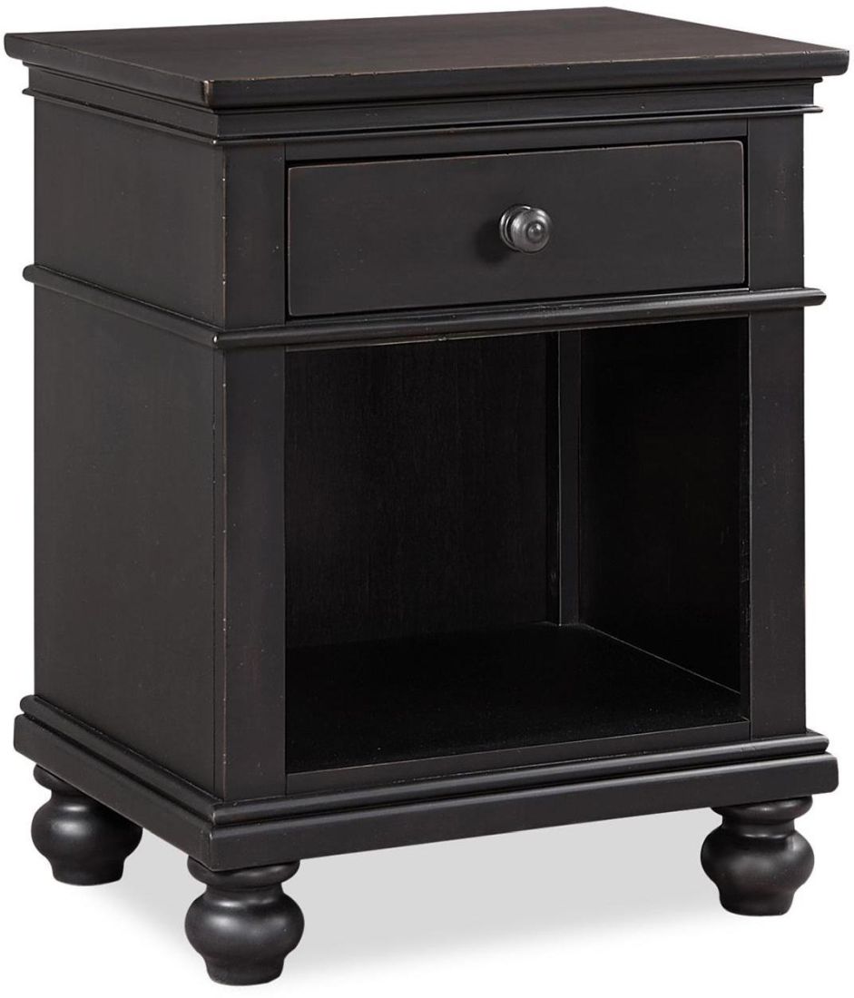 rubbed black nightstand