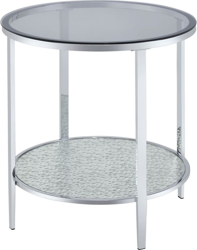 Steve Silver Co. Frostine Gray Glass Top Round End Table with Chrome Base