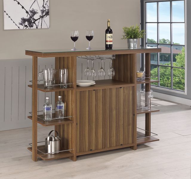 Coaster® CoasterEveryday Walnut Bar Unit With Wine Bottle Storage  6
