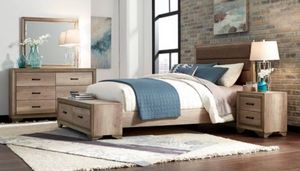 Liberty Sun Valley 4-Piece Sandstone Upholstered Queen Storage Bed Set