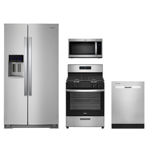 Whirlpool 4pc Appliance Package - 20.6 cu.ft. Counter-Depth Side-by-Side Refrigerator and Gas Range