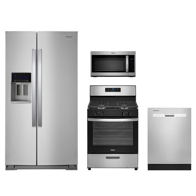 Whirlpool 4pc Appliance Package - 20.6 cu.ft. Counter-Depth Side-by-Side Refrigerator and Gas Range-0