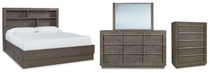 Benchcraft® Anibecca 4-Piece Weathered Gray Queen Bookcase Bed Set