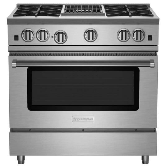 BlueStar® RNB Series 36" Stainless Steel Pro Style Liquid Propane Gas Range with Charbroiler