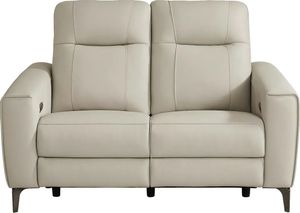 Parkside Heights Beige Leather Dual Power Reclining Loveseat