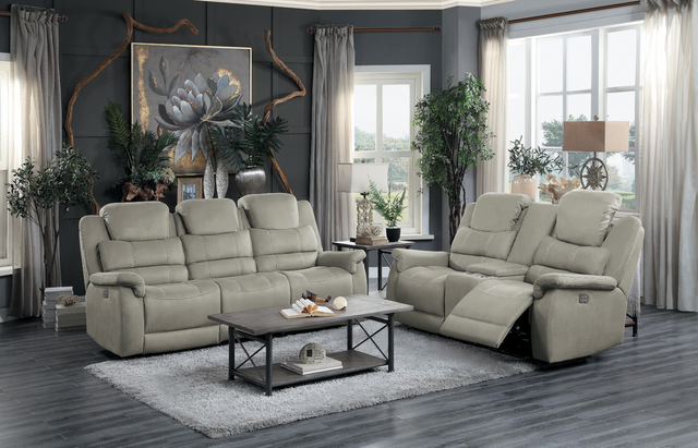 Homelegance® Shola Gray Double Reclining Glider Loveseat with Center Console 5