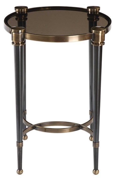 Uttermost® Thora Brushed Black Accent Table with Glass Top Insert and Brass Accents-0