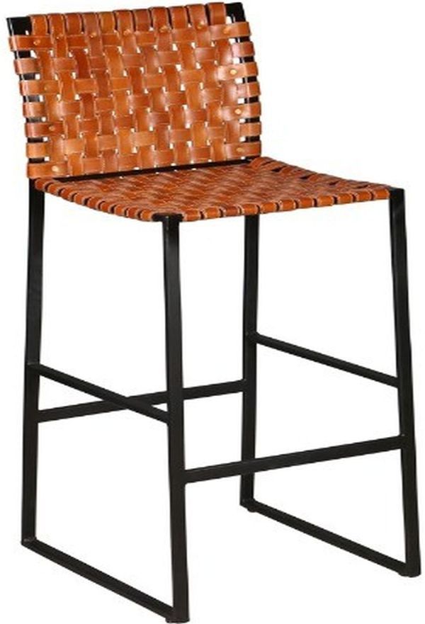 Artisan Woven Leather Seat Counter Stool