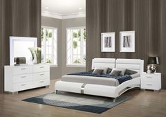 Coaster® Felicity 4-Piece Glossy White California King Upholstered Panel Bedroom Set with LED Mirror