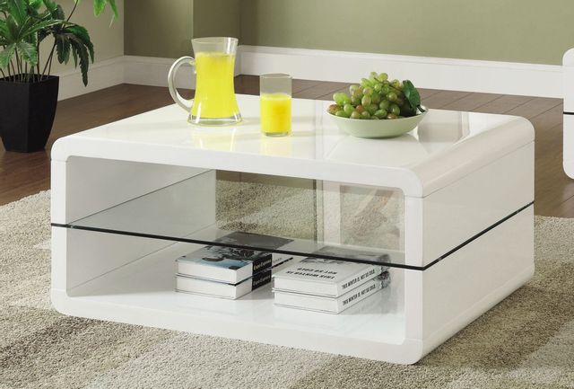Coaster® Glossy White Rectangle 2-Shelf Coffee Table  1