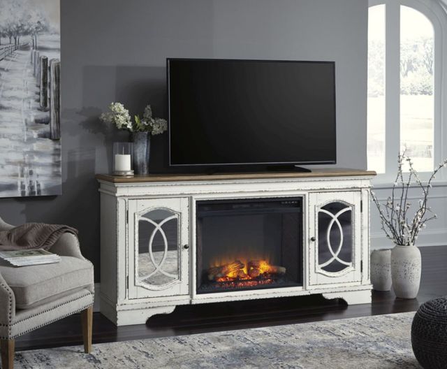 Signature Design by Ashley® Realyn Chipped White 74" TV Stand with Electric Fireplace-2