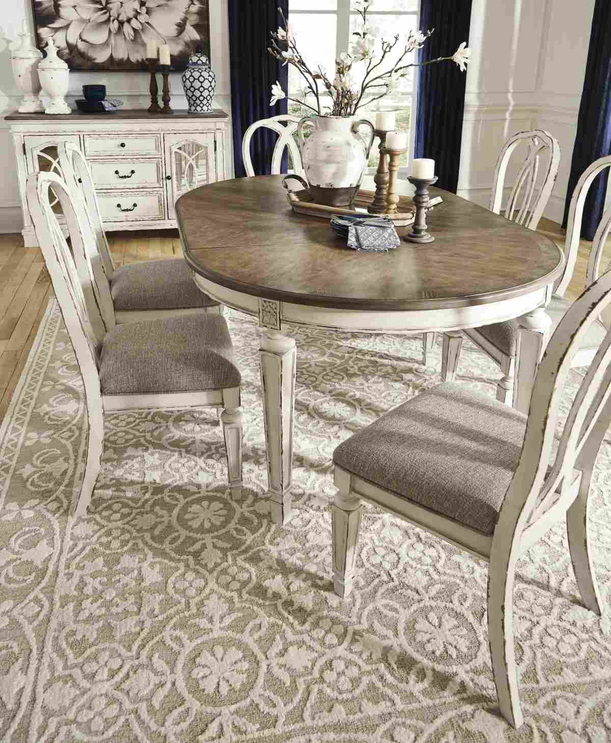 realyn chipped white dining set