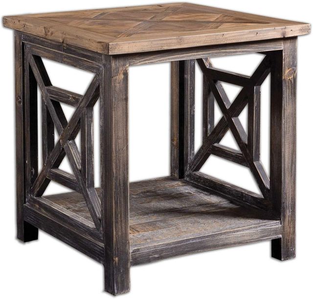 Uttermost® Spiro Natural End Table with Brushed Black Base-0