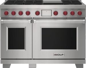Wolf® 48" Liquid Propane Stainless Steel Freestanding Dual Fuel Range and Infrared Griddle