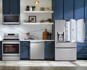 LG 4 Piece Kitchen Package with a 29.5 Cu. Ft. Capacity 4 Door Smart French Door Refrigerator PLUS a FREE $100 Furniture Gift Card!