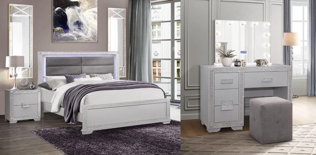 Global Furniture Chalice 4-Piece Silver Vanity Bedroom Set 0
