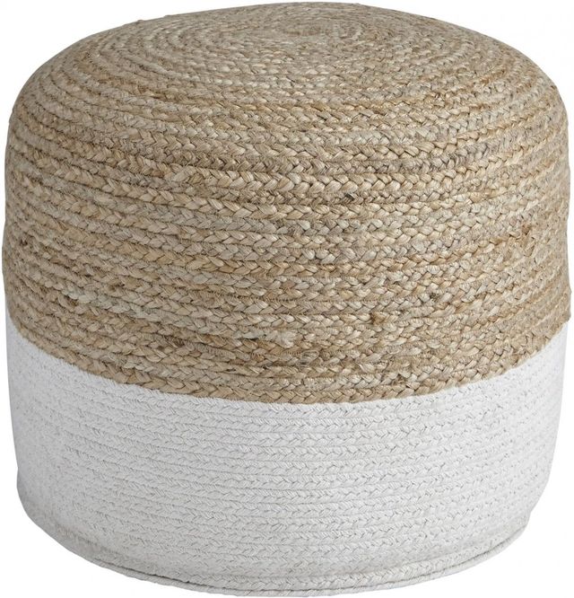 Signature Design by Ashley® Sweed Valley Natural/White Round Pouf-0