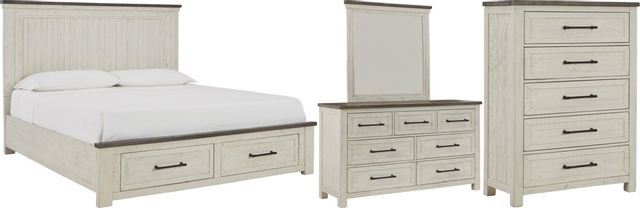 Benchcraft® Brewgan 4-Piece Two-Tone King Panel Storage Bed Set