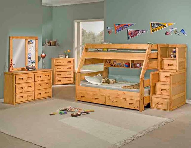 Trendwood Inc. Bunkhouse High Sierra Cinnamon Twin/Full Bunk Bed with Trundle and Trundle Mattress-1