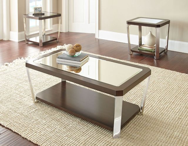 Steve Silver Co. Truman Espresso Cocktail Table with Stainless Steel Frame and Mirrored Top-1