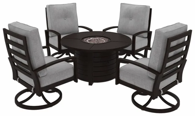 Signature Design By Ashley® Castle Island 5 Piece Dark Brown Outdoor Fire Pit Table Set Idler 9137