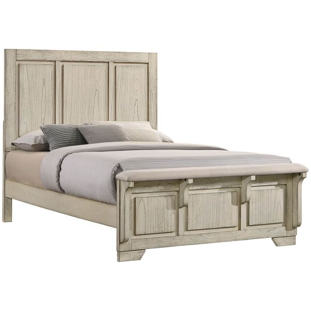 New Classic Home Furnishings Ashland Rustic White Queen Panel Bed, Dresser/Mirror, & Nightstand-1