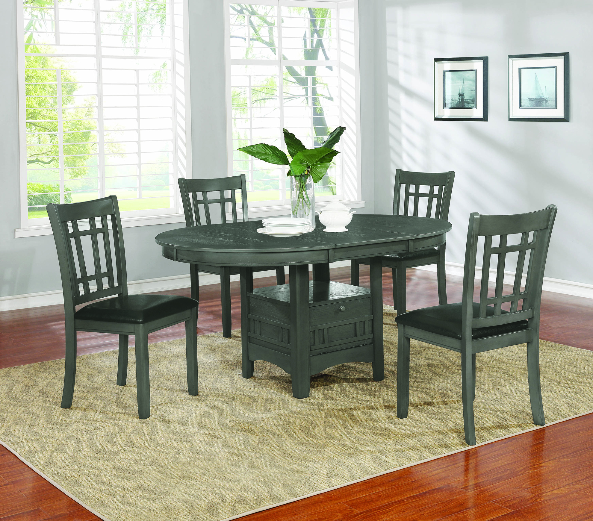 Coaster Lavon 5 Piece Medium Grey Dining Table Set Pearls