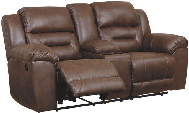 Signature Design by Ashley® Stoneland Chocolate Double Reclining Console Loveseat 5