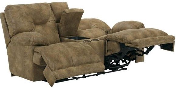 Catnapper® Voyager Brandy Reclining Lay Flat Console Loveseat with Storage and Cupholders 2
