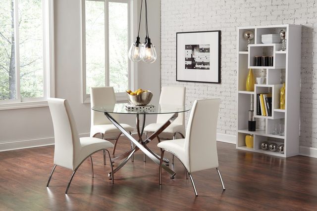 Coaster® Beckham 5-Piece White/Chrome Dining Table Set