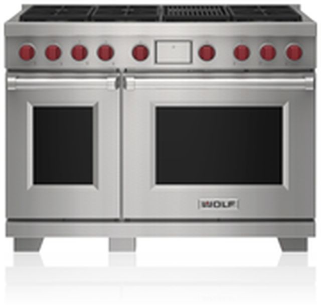 Wolf® 48" Stainless Steel Freestanding Dual Fuel Natural Gas Range and Infrared Charbroiler