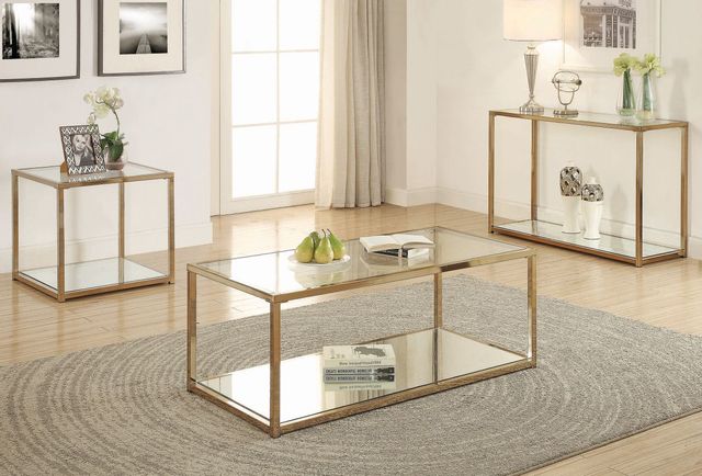 Coaster® Chocolate Chrome Coffee Table With Mirror Shelf-2