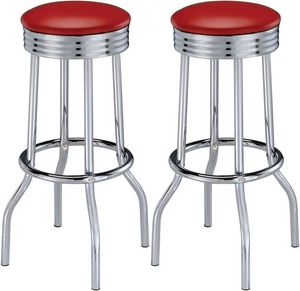 Coaster® Retro Set of 2 Red And Chrome Soda Fountain Bar Stools