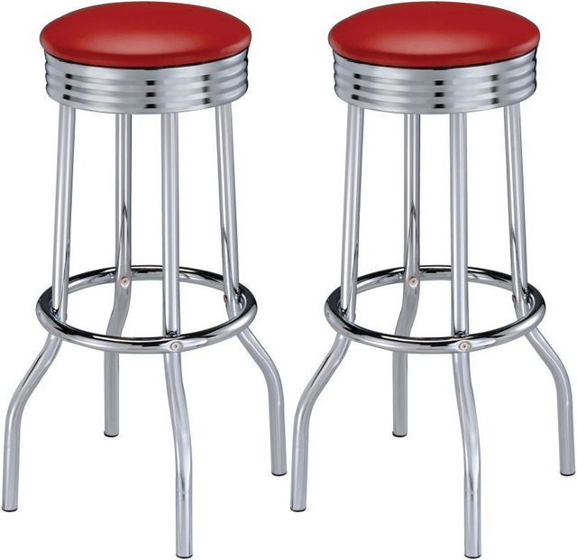 Coaster® Retro 2-Piece Red/Chrome Soda Fountain Bar Stools-0