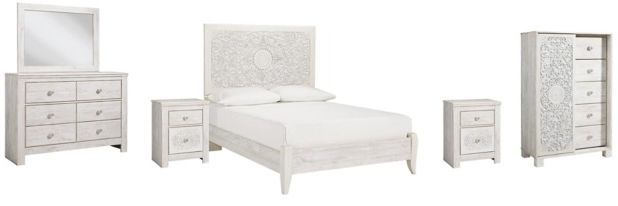 Signature Design by Ashley® Paxberry 6-Piece Whitewash Queen Panel Bed Set