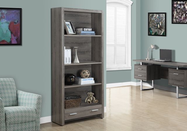Monarch Specialties Inc. 71"H Dark Taupe Bookcase with Storage Drawer 2